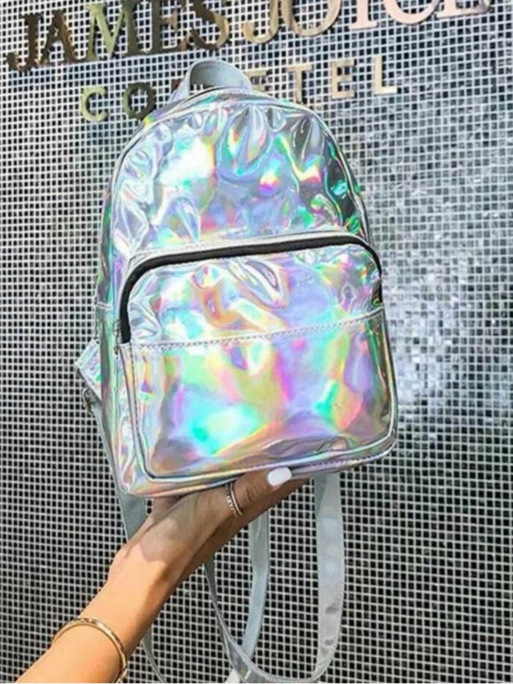 CLOSET CLEAR OUT ! NWOT - Holographic Iridescent Mini Backpack Purse - Silver - Picture 3 of 3